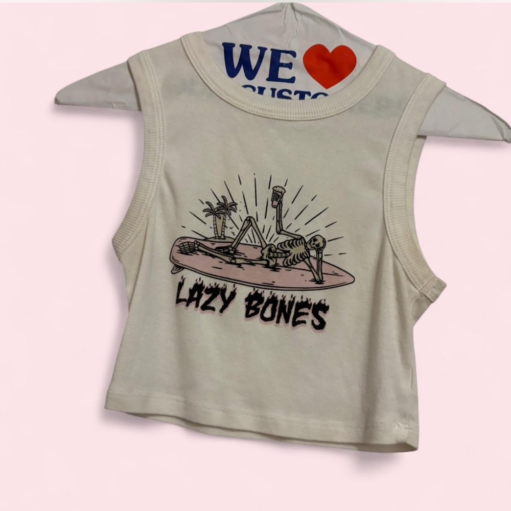 Social Scene Cream Crop Tank with Pink & Black Graphic